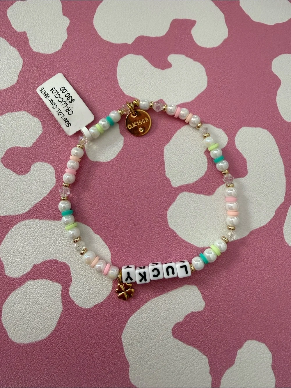 LUCKY Pastel Multicolor Beaded Stretch Bracelet with Gold Accents - Picture 2 of 2